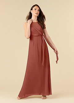 Azazie Marchioness vestidos de madre de la novia Vestido de Castaño de Gasa de Corte En A con Cuello redondo plisado image1