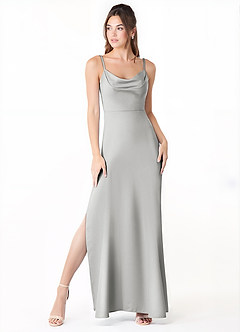Azazie Alaija Bridesmaid Dresses Silver Mermaid Side Slit Stretch Satin Dress image2