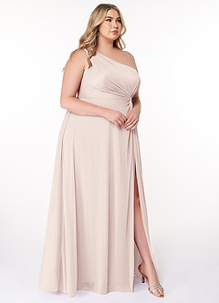 Azazie Brooke Bridesmaid Dresses Rose Petal A-Line One Shoulder Mesh Dress image9
