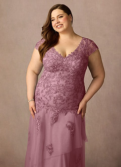 Azazie Romy Mother of the Bride Dresses Vintage Mauve Mermaid V-Neck Sequins Tulle Dress image11