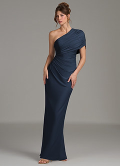 Azazie Essence Bridesmaid Dresses Dark Navy Sheath One Shoulder Premium Stretch Jersey Dress image1