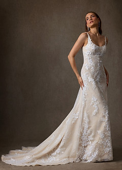 Azazie Rosalie Wedding Dresses Diamond White Champagne A-Line Lace Dress image7