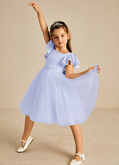 Azazie Kaeya Robe Demoiselle D'honneur Fillette Robe Trapèze en Tulle Arc Lavande image2