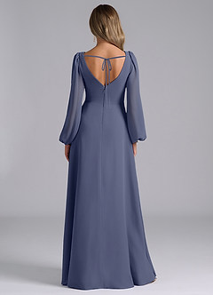 Azazie Liah Robes de demoiselle d'honneur Robe Trapèze en Mousseline de soie Manches longues Bleu Orageux image2