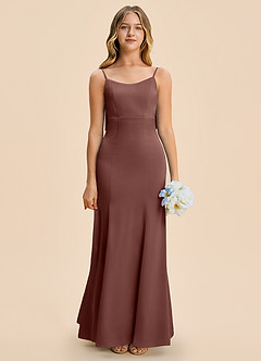 Azazie Lioren Junior Espresso Sheath Bow Stretch Satin Dress image5