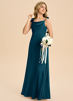 Azazie Gumdrop Junior Ink Blue Empire Pleated Stretch Satin Dress image4