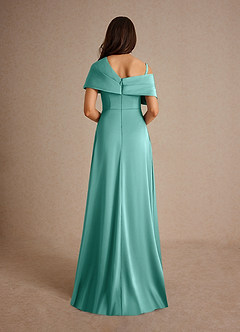 Azazie Milton Mother of the Bride Dresses Aqua A-Line Pleated Stretch Satin Dress image4