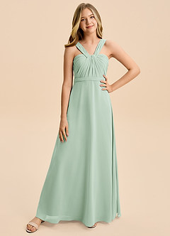 Azazie Allie Junior Agave A-Line Pleated Chiffon Dress image4
