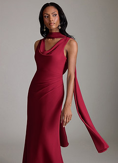 Azazie Linelle At-home Try On Dresses Burgundy Mermaid Pleated Chiffon Dress image7