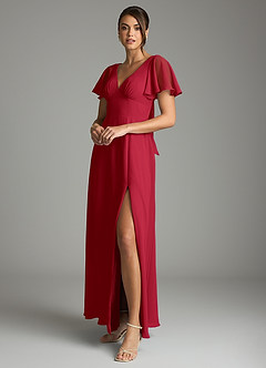 Azazie Kimber Bridesmaid Dresses Scarlet A-Line Flounce Sleeve Chiffon Dress image5