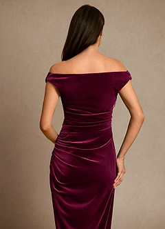 Azazie Nabila vestidos de madre de la novia Vestido de Cabernet de terciopelo de Columna con Vestidos sin tirantes image7
