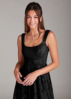 Azazie Alissa Vestidos de damas de honor Vestido de Negro de Devorado Floral de Corte en A con Con bolsillos image6