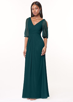 Azazie Noelia Final Sale Pine A-Line Pleated Mesh Dress image3