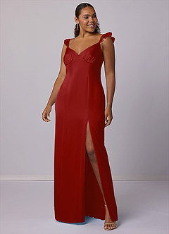 Barbie ♥ Azazie Bridesmaid Dresses Pomegranate Sheath Stretch Satin Dress image6