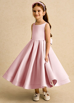 Azazie Babs Flower Girl Dresses Powder Pink Ball-Gown Pleated Matte Satin Dress image5