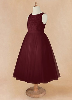 Azazie Calla Flower Girl Dresses Cabernet Ball-Gown Lace Tulle Dress image9