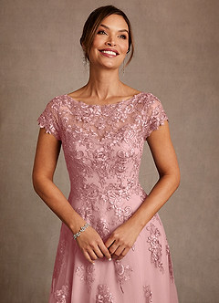 Azazie Jalinda Mother of the Bride Dresses Dusty Rose A-Line Lace Chiffon Dress image5