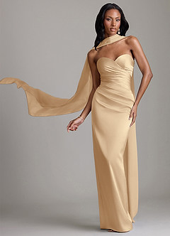 Azazie Sonora Vestidos de damas de honor Vestido de Champán de Satén Elástico de Corte Recto con Sin tirantes image1