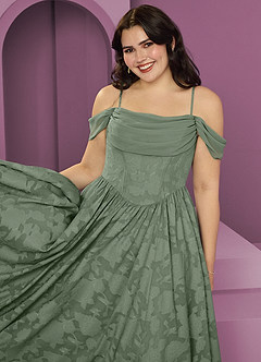 Barbie ♥ Azazie Bridesmaid Dresses Matcha A-Line Off the Shoulder Floral Burnout Convertible Dress image9