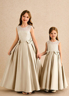 Azazie Candy Girl Blumenmädchenkleider Ballkleid Schleifen Matte Satin Kleid Champagner image3