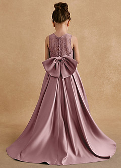 Azazie Sammy Flower Girl Dresses Dusty Rose A-Line Lace Matte Satin Dress image3