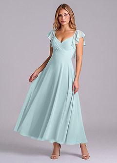 Azazie Leilani Brautjungfernkleider A-Linie Gestreift Chiffon Kleid Nebel image1