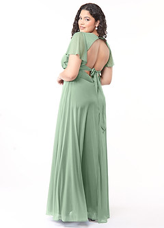 Azazie Induh Brautjungfernkleider A-Linie Flattert V-Hals Gittergewebe Kleid Matcha image10