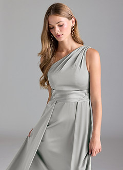 Azazie Dallas Bridesmaid Dresses Silver A-Line One Shoulder Stretch Satin Dress image6