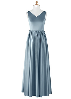 Azazie Hathaway Junior Dusty Blue A-Line Bow Stretch Satin Dress image7