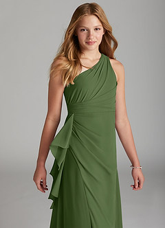 Azazie Maive Junior Olive A-Line Pleated Chiffon Dress image4