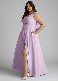 Azazie Karina Jurken voor bruidsmeisjes Jurk van Chiffon met A-Lijn Geplooid Frosted Lila image13