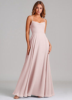 Azazie Elle Robes de demoiselle d'honneur Robe Trapèze en Mousseline de soie Plissée Rose Pâle image3