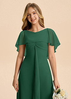 Azazie Selena Junior Dark Green A-Line Ruched Chiffon Dress image7