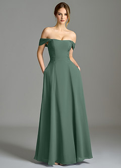 Azazie Oasis Bridesmaid Dresses Sea Moss A-Line with Pockets Chiffon Dress image2