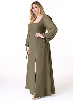 Azazie Leonia Bridesmaid Dresses Willow Green A-Line Long Sleeve Chiffon Dress image10