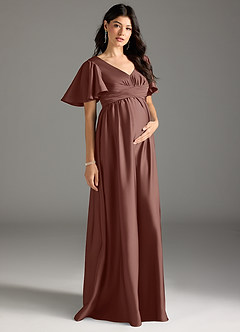 Azazie Verna Gravid brudtärna klänningar Klänning A-Line Ruched Golvlängd Stretch Satin image5