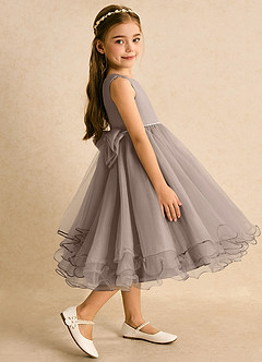 Azazie Lass vestidos de niña de las flores Vestido de Gris Pardo de Tul de Corte En A con Lazo image4