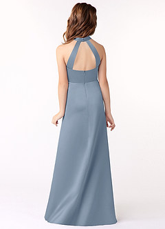 Azazie Laurel Junior Dusty Blue A-Line Matte Satin Dress image3