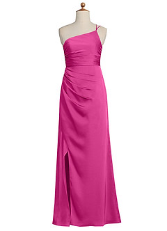 Azazie Eren Junior Vestido de Fucsia de Satén Elástico de Recto con Plisado image5