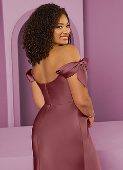 Barbie ♥ Azazie Brudtärnklänningar Klänning av Tubklänning i Stretch Satin Av axeln Desert Rose Konvertibel image13
