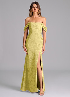 Azazie Saige Bridesmaid Dresses Canary A-Line Off the Shoulder Floral Burnout Convertible Dress image4