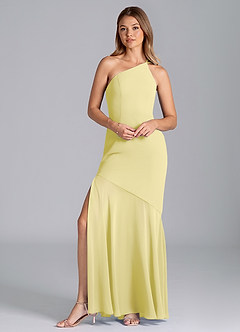 Azazie Tilla Bridesmaid Dresses Lemon Sorbet Mermaid One Shoulder Chiffon Dress image1
