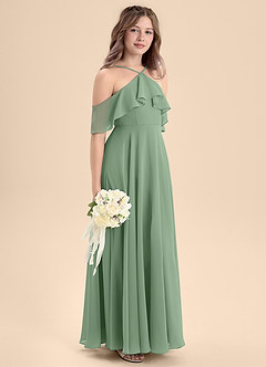 Azazie Tessabelle Junior Matcha A-Line Off the Shoulder Chiffon Dress image5