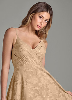 Azazie Amani 신부 들러리 드레스 A라인 주름진 플로럴 번아웃 바닥 길이 드레스 image7