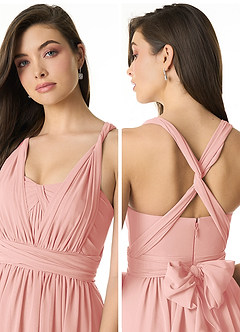 Azazie Olani Bridesmaid Dresses Rosette A-Line One Shoulder Chiffon Convertible Dress image5
