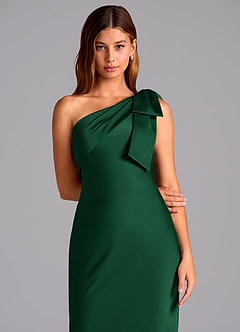 Azazie Yuanna Bridesmaid Dresses Dark Green Mermaid One Shoulder Stretch Satin Dress image7