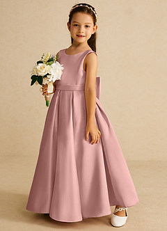 Azazie Pipsy Flower Girl Dresses Rose Gold A-Line Bow Matte Satin Dress image2