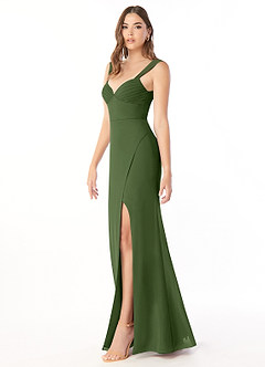 Azazie Audre Bridesmaid Dresses Olive Mermaid Pleated Chiffon Dress image3