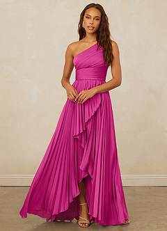 Christian Siriano Bridal for Azazie 1008 Robes de demoiselle d'honneur Robe Trapèze en Satin extensible Ue épaule Fuchsia image5