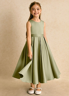 Azazie Junebuj Flower Girl Dresses Moss Green Ball-Gown Pleated Matte Satin Dress image2